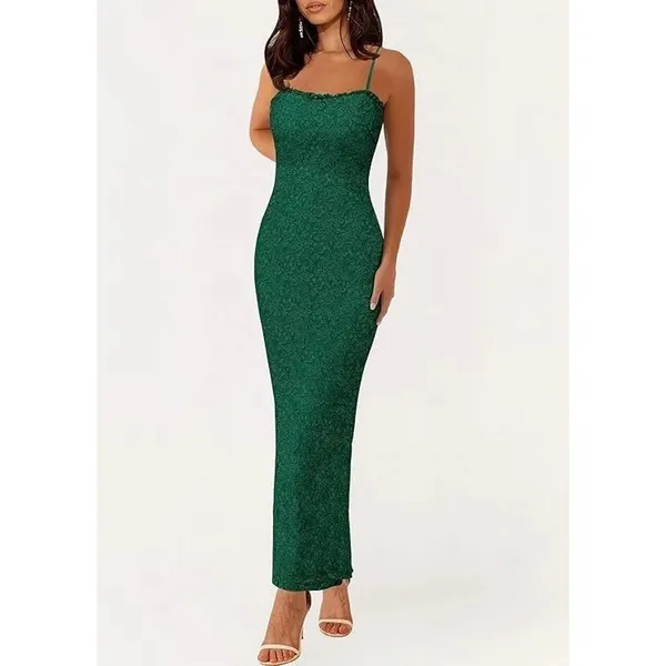 PRETTYGARDEN Lace Floral Bodycon Semi Formal Maxi Dress Dark Green M (8-10) - Image 2
