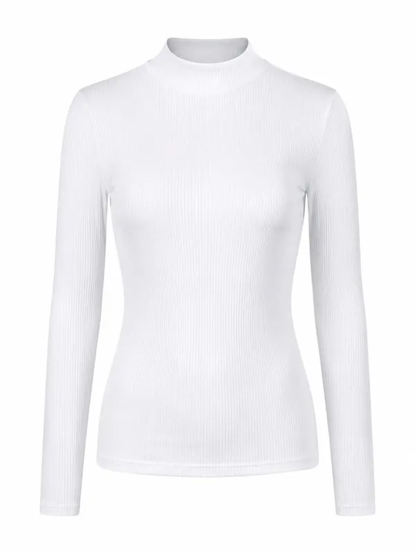 Athleta White Ribbed Mock Neck Long Sleeve Fitted Top Women’s Medium - Image 2