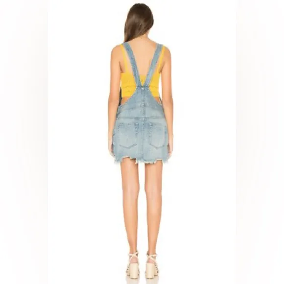 Free People Denim Raw Hem Mini Overall Skirt Size 4 - Image 2