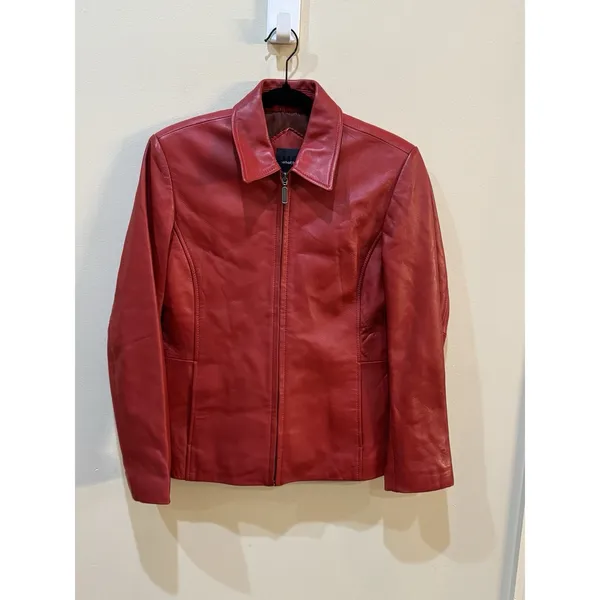 Whet Blu Leather Jacket Womens Size Medium Petite Red Zip Up - Image 2