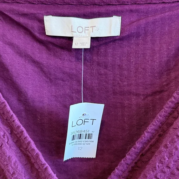 NWT Ann Taylor Loft 100% Cotton Wrap Bodice Textured Summer Dress, 12 - Image 4