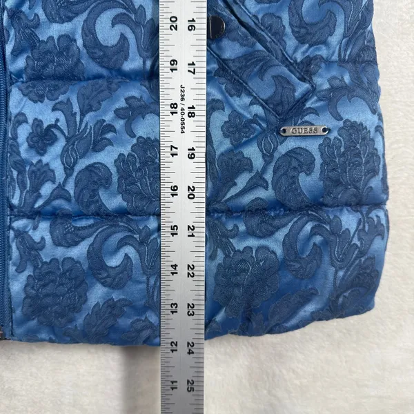 Guess Womens Blue Floral Damask Puffer Jacket Full Zip Quilted Coat Large L - Image 6