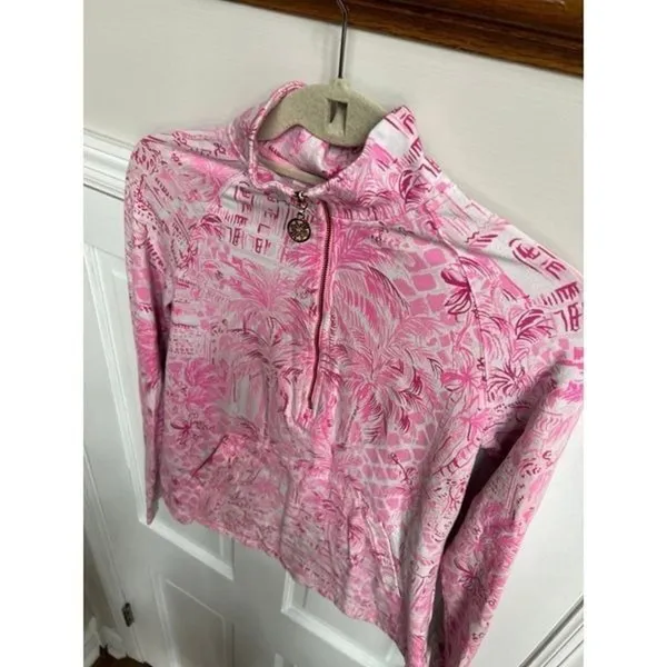 Lilly‎ Pulitzer Skipper Popover Half-Zip Top Paradise Pink Rule Breakers Size XS - Image 2