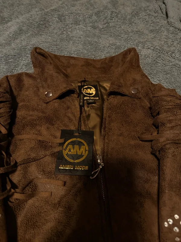 ameri mode suede fridge leather jacket Brown - Image 2