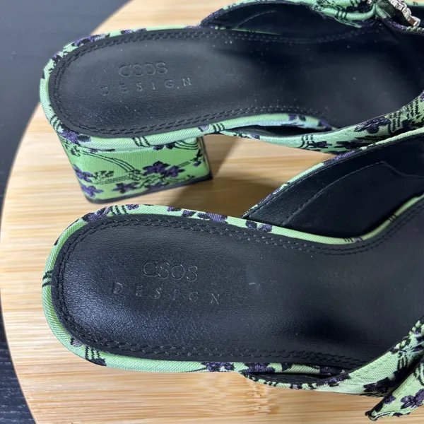 ASOS DESIGN Mules 8 Floral Green Rhinestone Buckle‎ Block Heel Pointed Toe - Image 5
