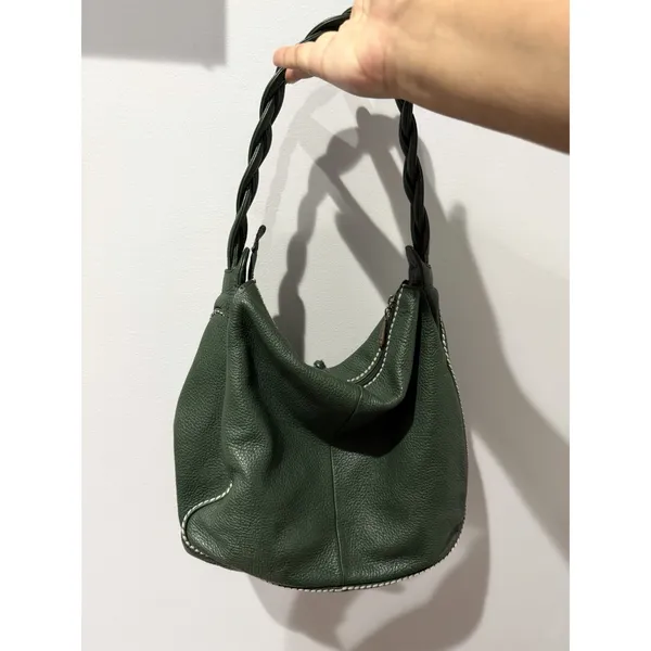 Plinio‎ Visona Italy Green Satchel Genuine Leather Oversized Handbag F - Image 3