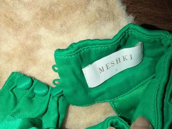 Meshki Claire Satin Drape Back Maxi Dress Green $120 formal party fall evening - Image 7