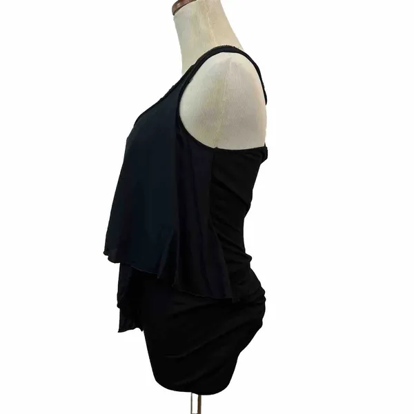 Zara‎ Trafaluc Layered Mini Dress Medium Black Asymmetrical Ruffle Racerback - Image 3