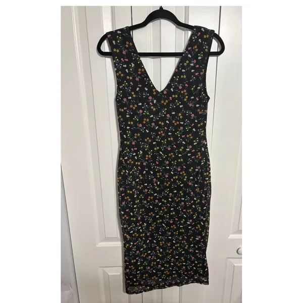 AFRM Midi Dress Wildflower Floral Black Mesh V-Neck Bodycon Size M Aesthetic - Image 7