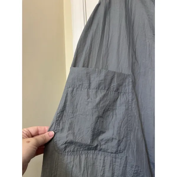 Vtg 90s Grey Nylon Duster Coat Women’s Oversized M Dolman Sleeve Pockets - Image 7