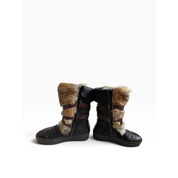 Manas Rabbit Fur Leather Winter‎ Boots 36 Black Après Ski Luxury Boho Gorpcore - Image 5
