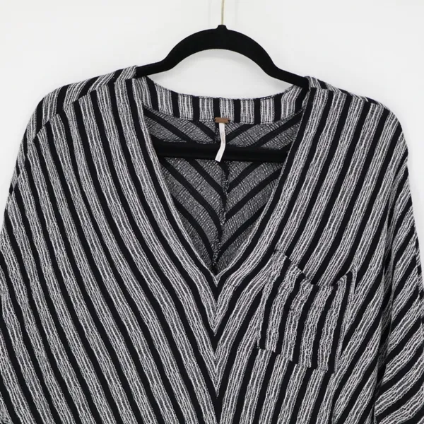 Free People‎ Morning Black White Stripe Small V Neck Dolman Tie Sleeve Top Boho - Image 2