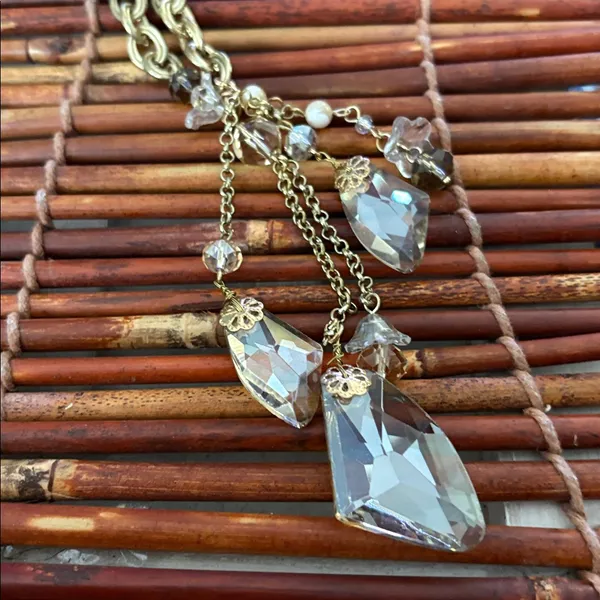 Gold Chain Necklace with Crystal Accents & Crystal Tassel 27”- 33” - Image 4