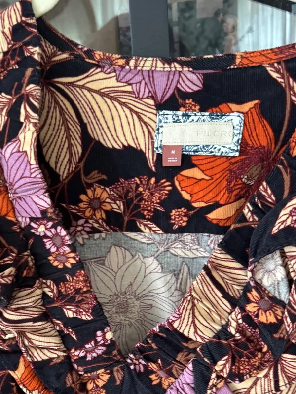 Anthropologie Pilcro Tiered Corduroy Dress long sleeve mini floral ruffle fall - Image 3