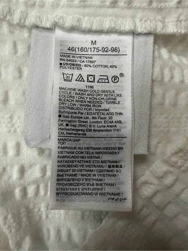 GAP White Seersucker Textured Button Front Peasant Blouse Size Medium - Image 7