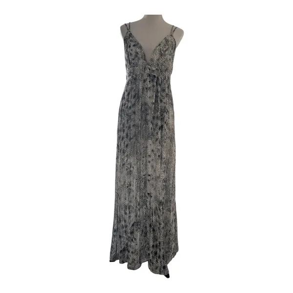 She + Sky Women Size-L Gray White Maxi Dress Snake V Neck‎ Summer - Image 3