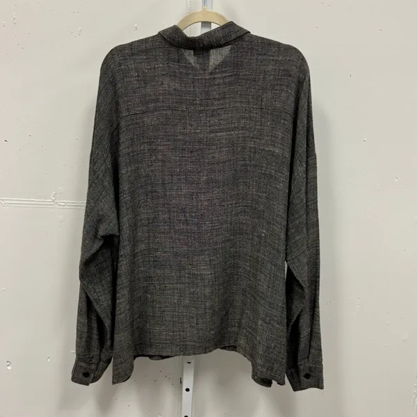 Eileen Fisher Italian Fabric Linen Blend Button Down Shirt Grey Lg Lagenlook - Image 2