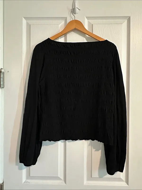 Madewell Black Smocked Long-Sleeve Top NWT - Image 2