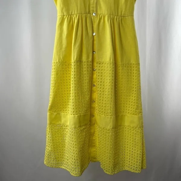 Belle Badgley Mischka Dailey Eyelet Linen Shirt Dress in‎ Yellow Size 0 - Image 4