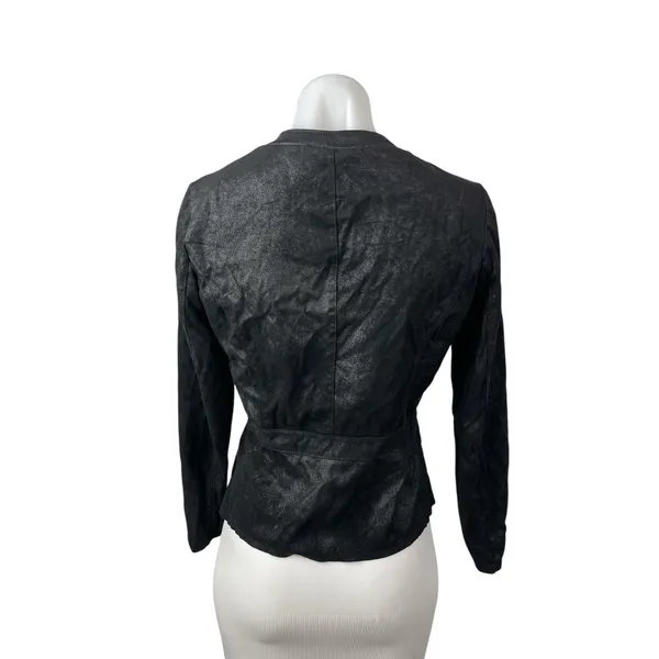 My-D Women's Black Faux Vegan Leather Zip Up Long Sleeve Coat Jacket Top Size S - Image 4