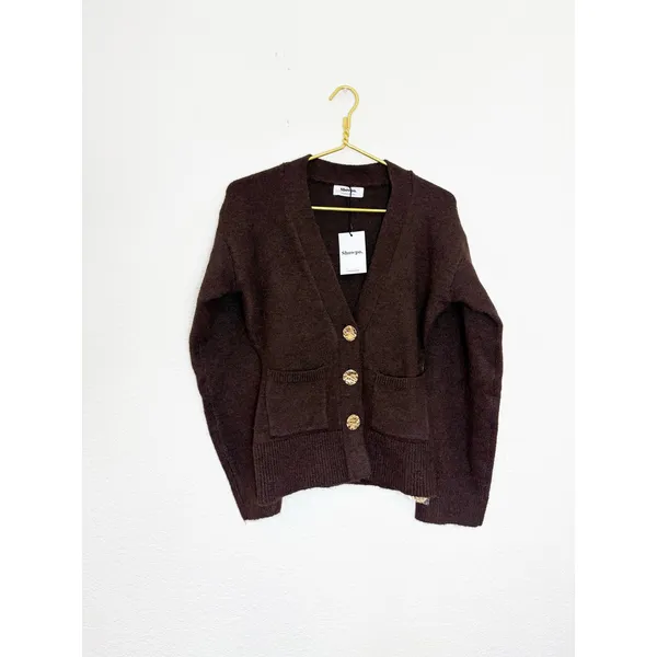 NWT Showpo Nerissa Cardigan Size 2 Brown Cinched Waist Puff Sleeve Wool Contour - Image 4