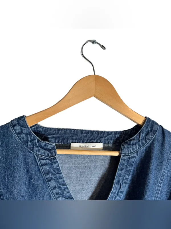 Mustard Seed Denim Wrap Dress Women's Large Mini Dress Distressed Western Boho - Image 4