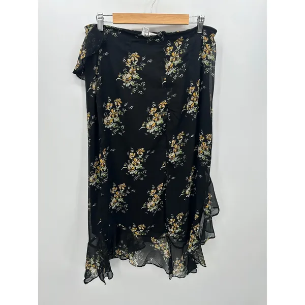 Luna Skies Y2k Floral Midi Skirt Women‎ Sz XL Black Feminine Dark Fairy Coquette - Image 2