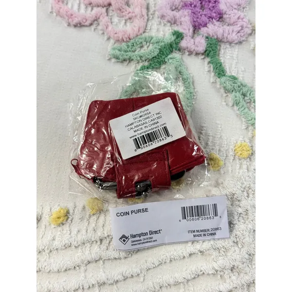 Hampton‎ Direct Red Leather Coin Purse Kiss Lock Multi Pocket Wallet 62654 NEW - Image 2