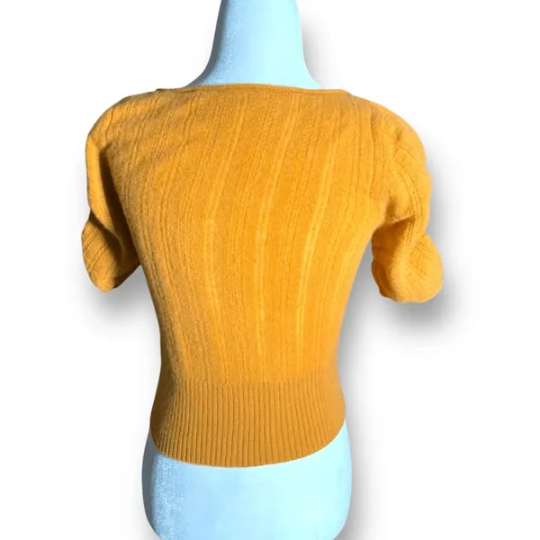 Free People Ava Cashmere Cropped Scoop Neck Sweater Short Sleeve‎ Goldenrod XS - Image 6