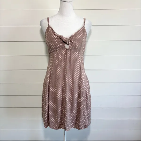 American Eagle‎ Outfitters Y2K Tan Polkadot Dress Size 8 - Image 2