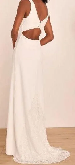 Lulu's White Lace Boat Neck Cutout Back Maxi Dress XS - Image 2