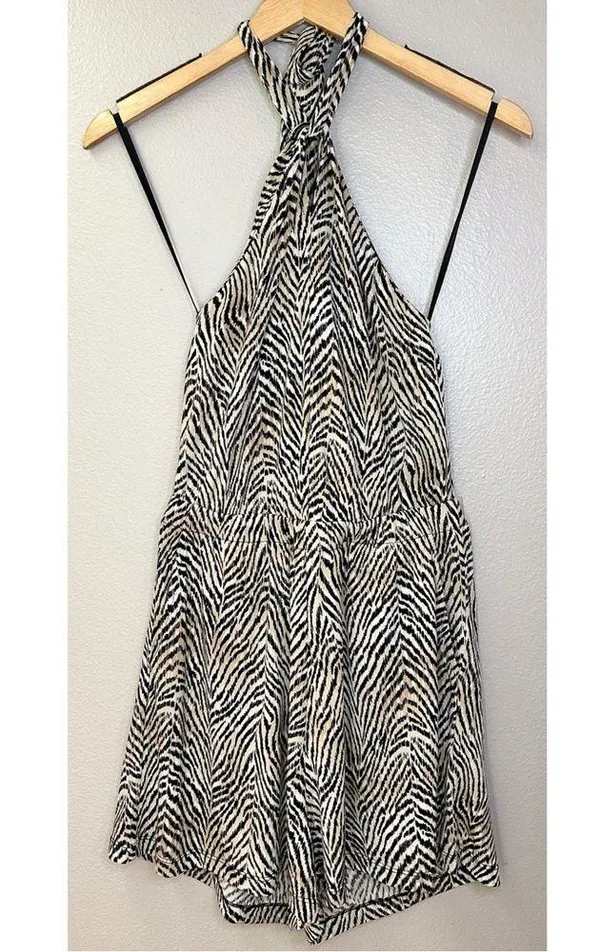 NWT Banana Republic Factory Knit Halter Black Tan Animal Print Romper - Image 3