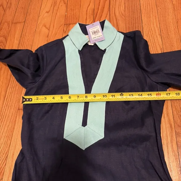 Sail to Sable NWT Linen Long Sleeve Tunic Dress in‎ Navy with Turquoise Trim XS - Image 6