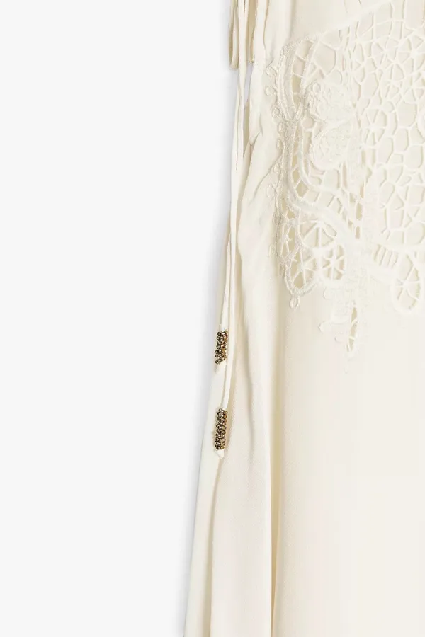 Zara Elegant White Lace Trim Dress beads cream boho hippie summer beach - Image 7