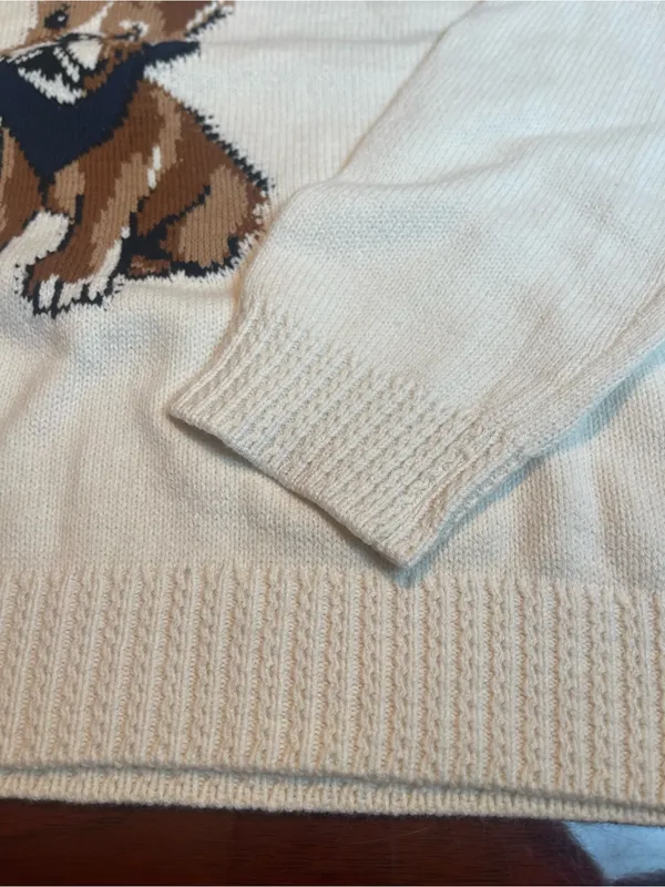 Sweet Halo French Bulldog Graphic Knit Cotton Sweater Cream Cute Dog Sz L - Image 9