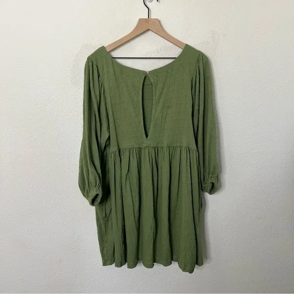 Free People Beach Green Get Obsessed Babydoll Mini Dress Long Balloon Sleeve‎ XS - Image 7