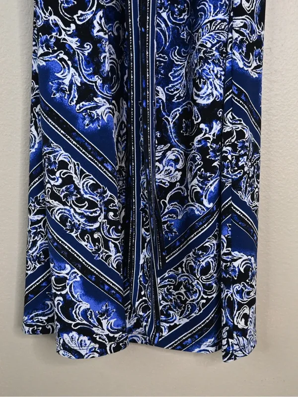WHBM Women's XS Blue Black Blouson Patterned Keyhole Belted Mini Dress - Image 8