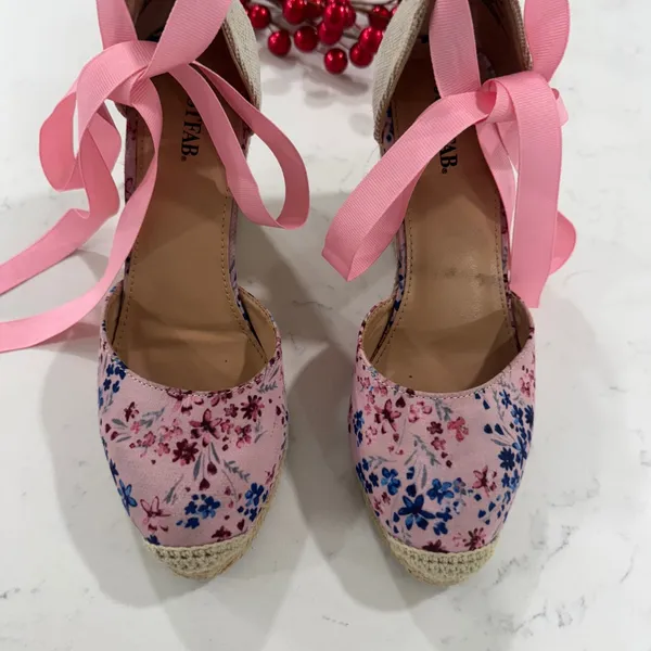 JustFab Pink Floral Wedge Espadrilles - Image 7