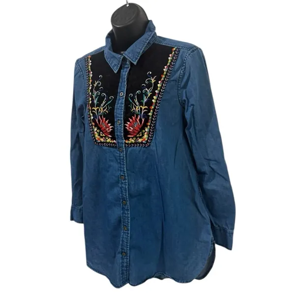 Holding Horses Embroidered Western Button Up Shirt Womens Size 6 Boho Cowgirl - Image 5
