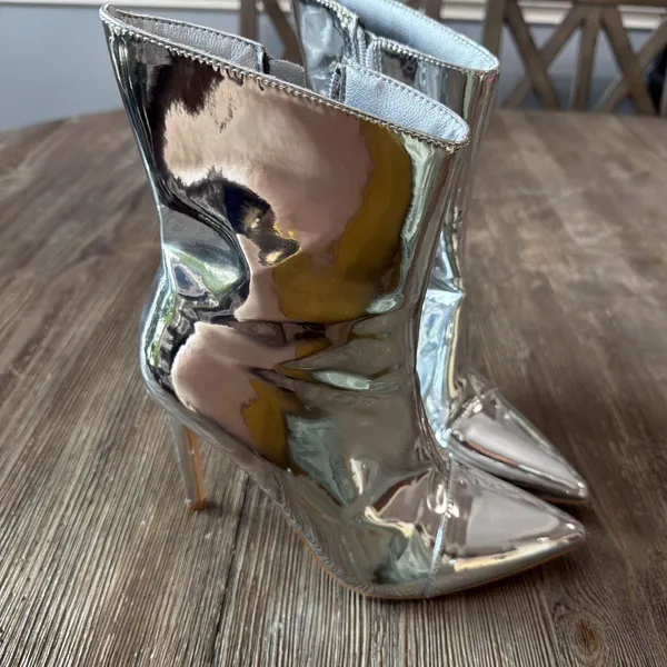 Shiny Silver Ankle boots Size 37 US 7 costume club high heels stiletto party - Image 7