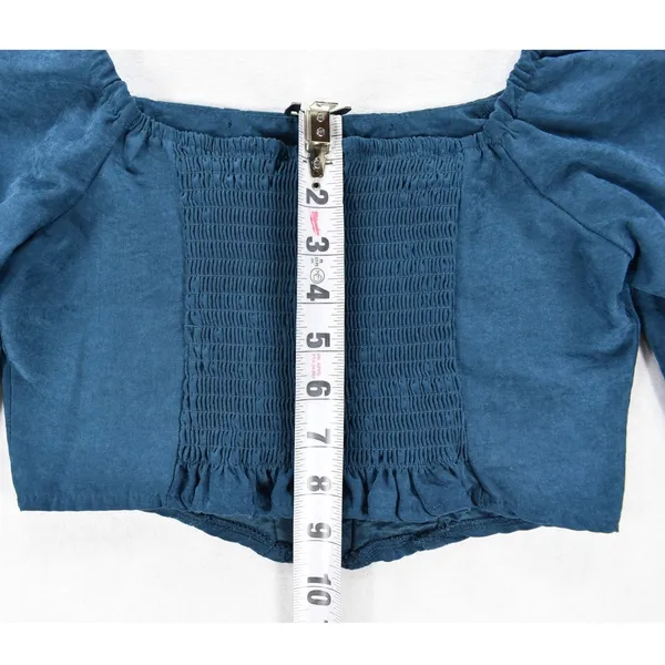 Kirious Los Angeles Teal Corset Crop Top Long Puff Sleeve Smocked Back Small - Image 7