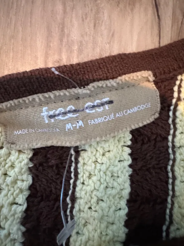 Free People Free-est Joan Fauxchet Crochet Top/Pants Set M Brown Stripe - Image 6