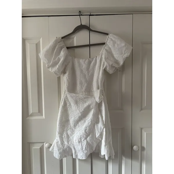 Trixxi White Puff Sleeve Eyelet Dress M - Image 2