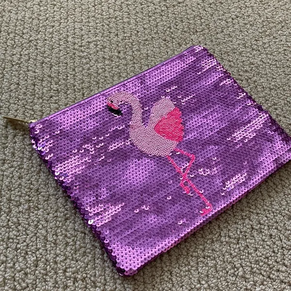 Tarte Sequin Flamingo Pink Purple Sequin Cosmetics Case Makeup Bag Like New - Image 2
