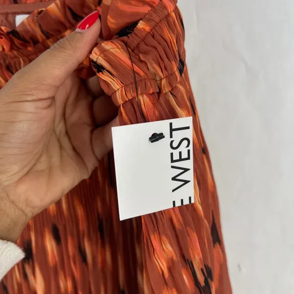 Nine West Camisole Top‎ Womens S Orange Abstract Pleated Smocked Spaghetti Strap - Image 5