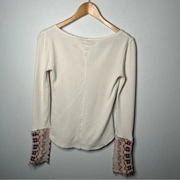 Free People We The Free Cream Waffle Knit Art School Cuff Long Sleeve Thermal - Image 6