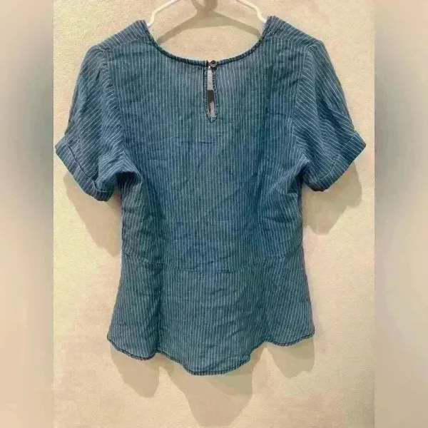 1250*C Women’s Denim Striped Shirt Short Sleeves‎ Size S - Image 4