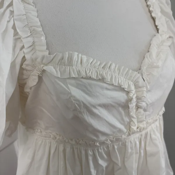 Free People Rendezvous Me Dress Milkmaid Puff Sleeve Smocked White Medium - Image 2