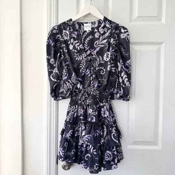 Misa Los Angeles Purple Black Lilah Mini Dress Indigo Victoria Floral Print XS - Image 2