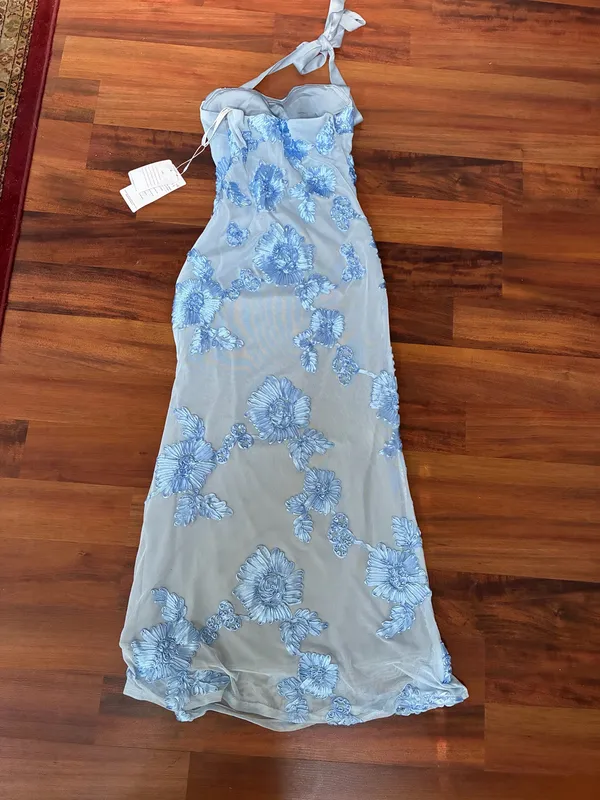 Elegant Ice Blue Tie-Halter Evening Dress - New With Tags - Image 4